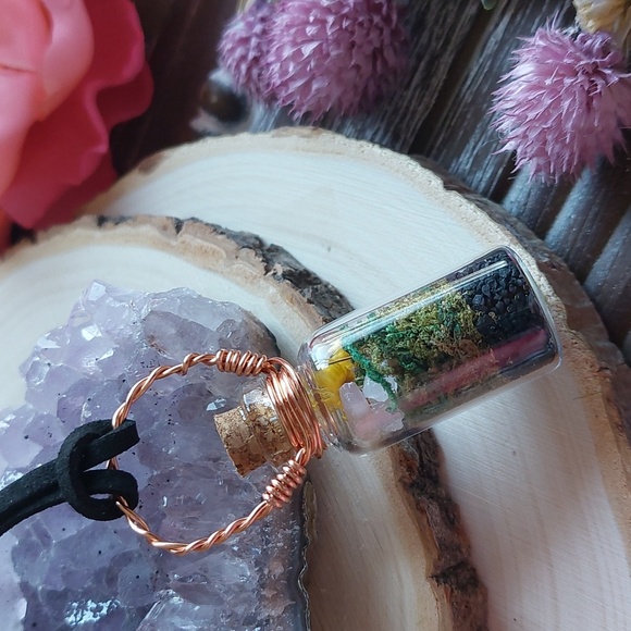 Crystal Terrarium Necklace, Rose Quartz, Handcrafted by Rust Belt Raised - Picture 3 of 8
